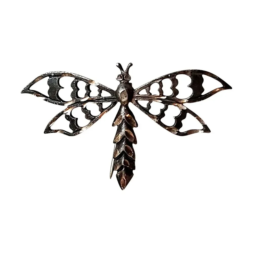 Vintage Metal Shine Dragonfly Brooch Pin Cute Bug Wings